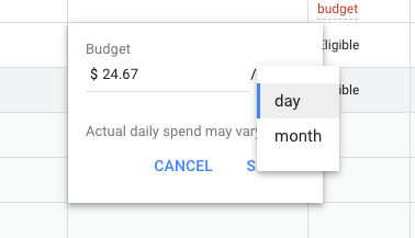google adwords monthly budget option