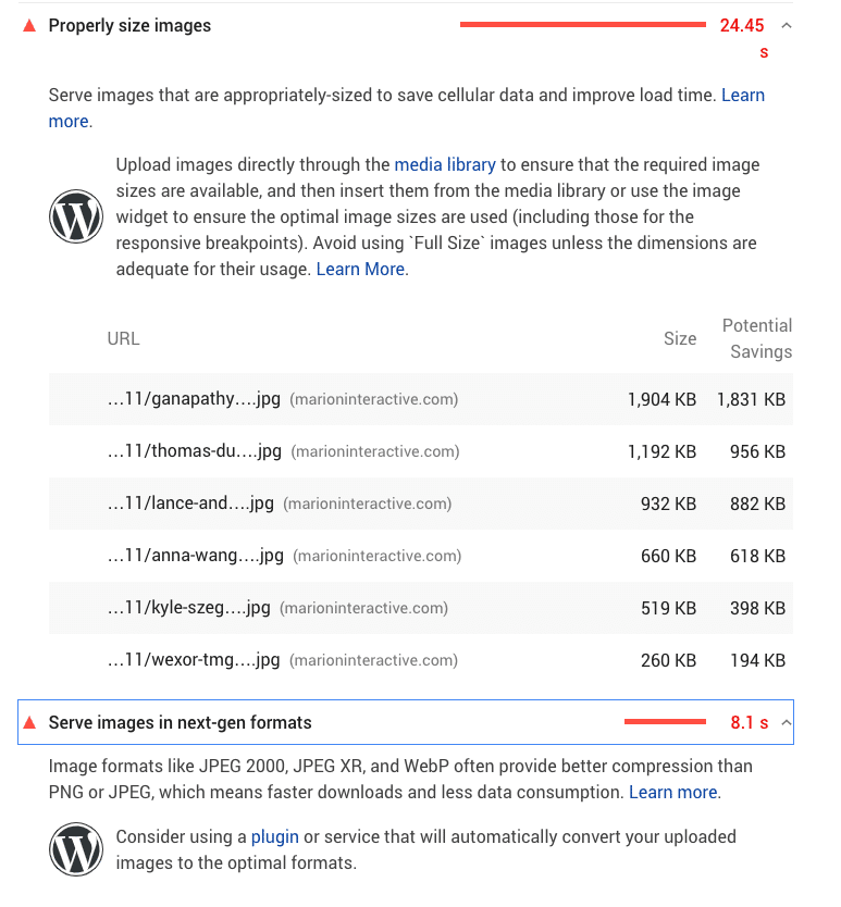 web image optimization results