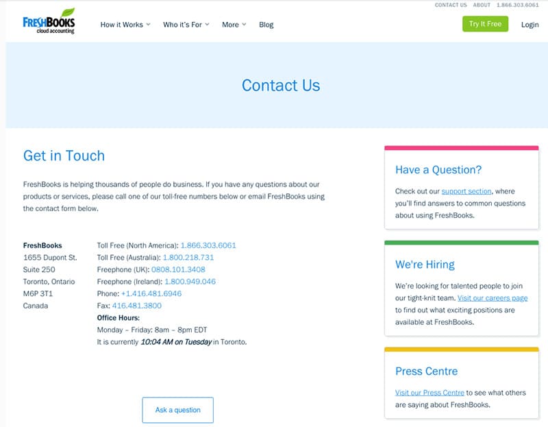 website contact page examples