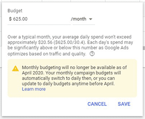 Google Ads monthly budget 2020