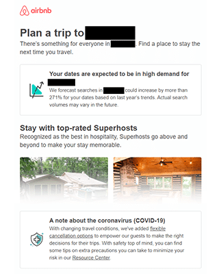 examples of coronavirus content marketing - Airbnb